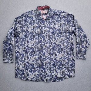 7 Downie St Couture Shirt Mens 3XL Floral Paint Splatter Flip Cuff Button Up